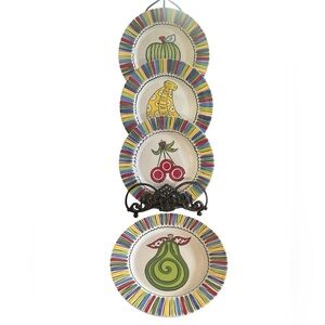 M. Bagwell “Happy Together” Set of 4 Fruit Salad Plates Rare Colorful